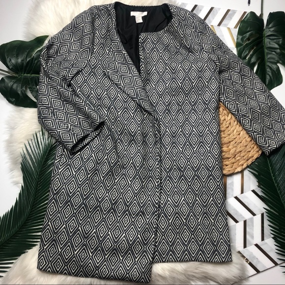 H&M Jackets & Blazers - H&M Long Open Front Black/White Diamond Print Coat